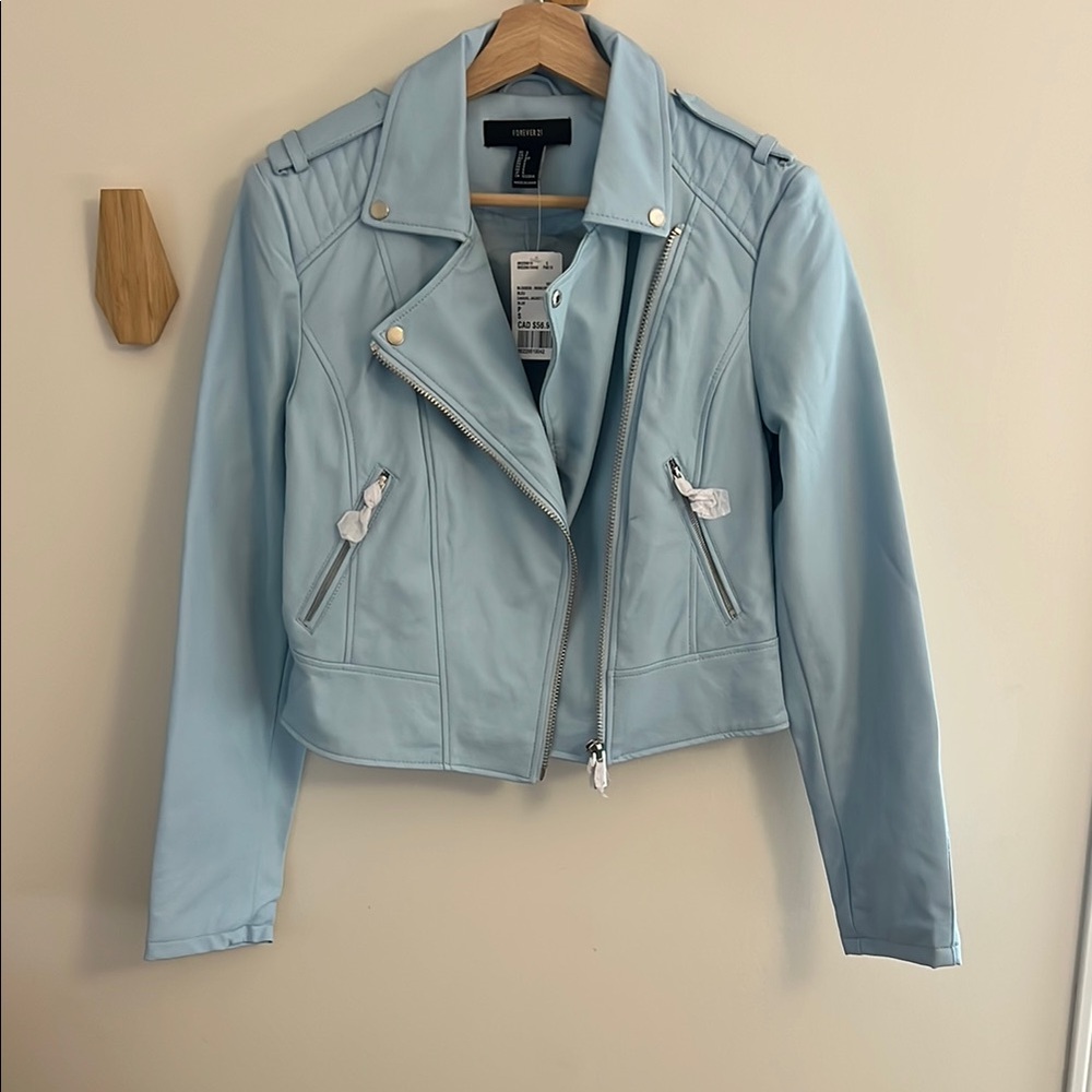 Forever 21 Faux Leather Light Blue Jacket